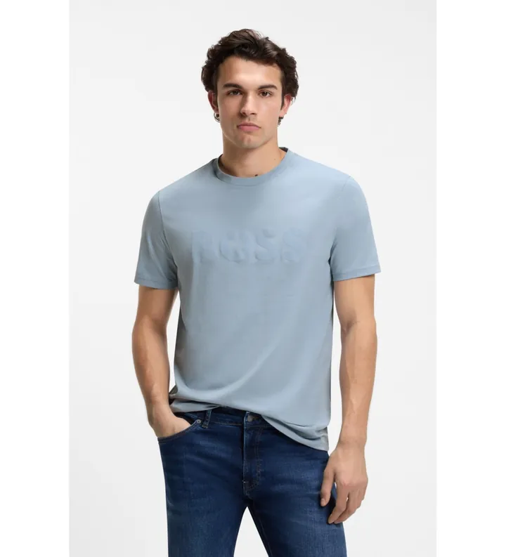 BOSS para hombre. 50481923 Camiseta Punto Logo azul claro (3XL), Casual, Algodón, Manga corta