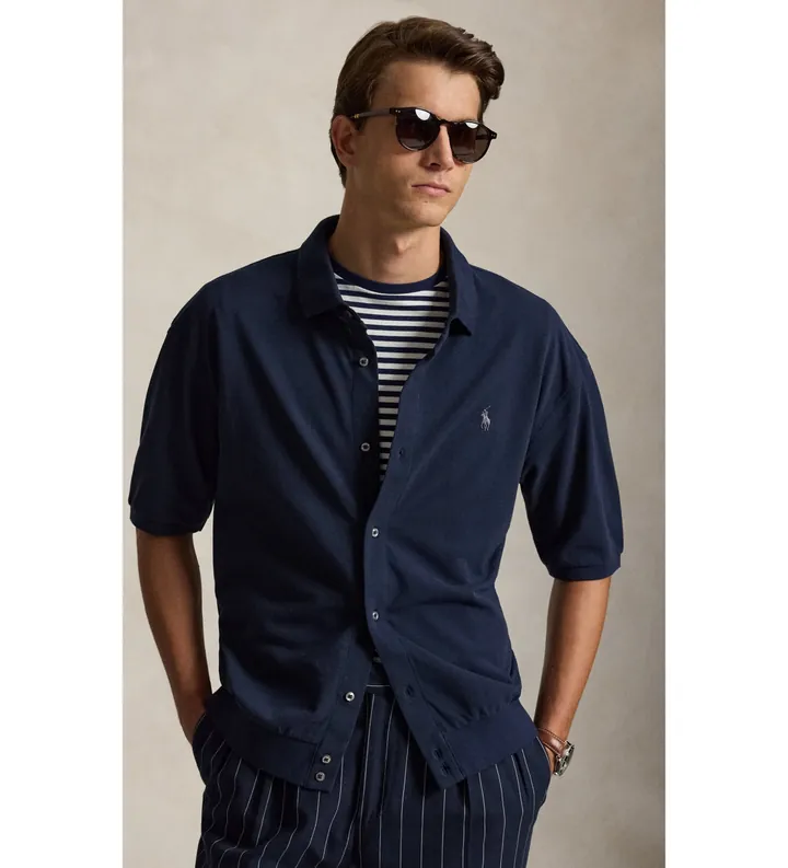 Polo Ralph Lauren para hombre. 710B18514003 Camisa Sport marino (L), Casual, Algodón, Manga corta
