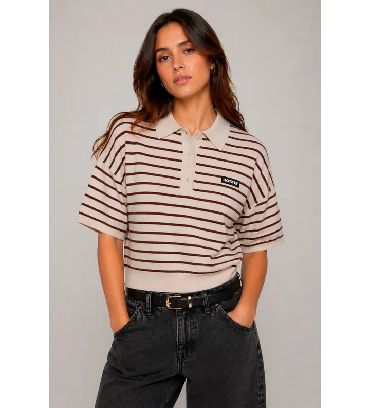 Rotate para mujer. 1143041764 Polo Ellia beige (M), Casual, Modal, Manga larga