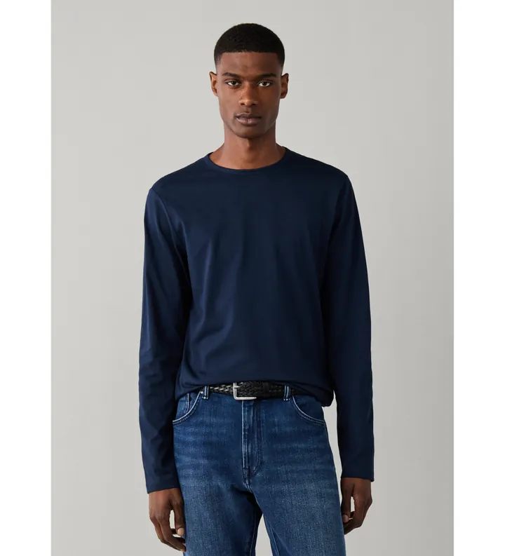 Hackett London para hombre. HM5000134 Camiseta de manga larga Pima marino (L), Casual, Algodón