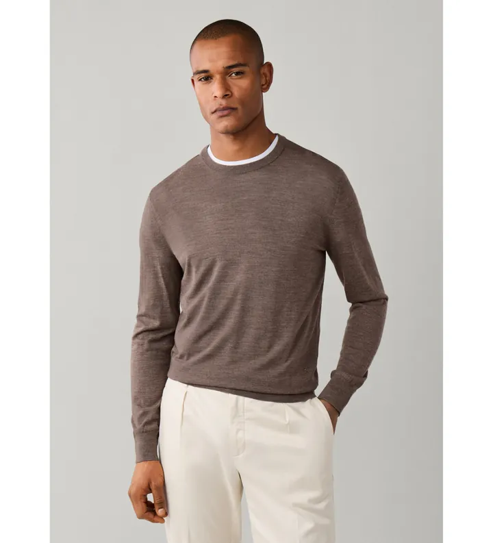 Hackett London para hombre. HM7000204 Jersey Ess Merino Crew beige (L), Casual, Lana, Clásico