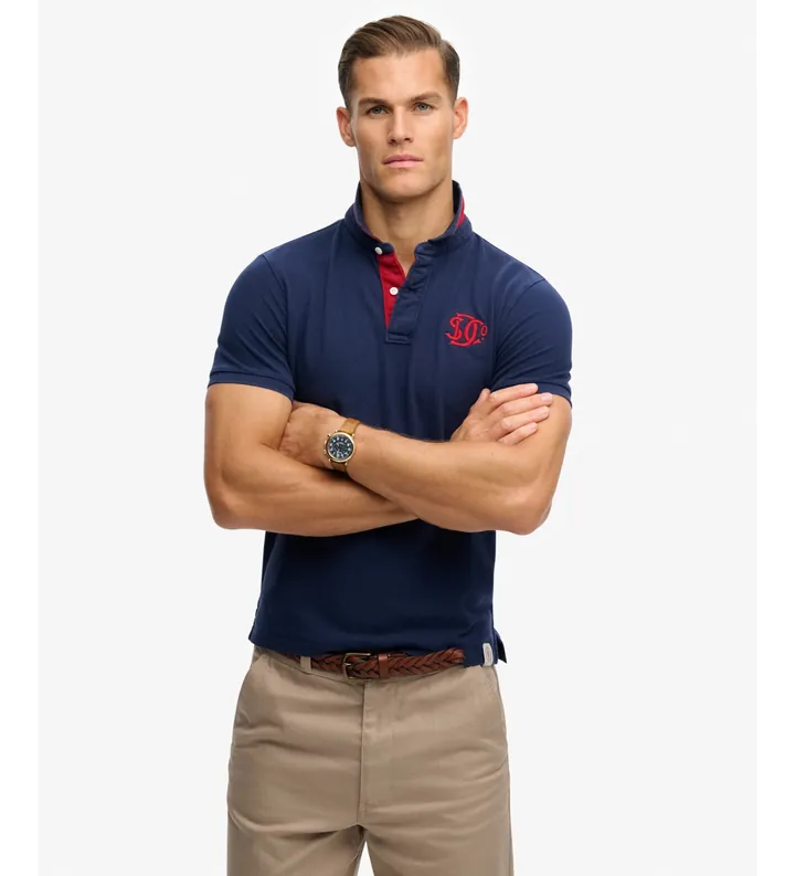 Superdry para hombre. M1110465A Polo Pique Monogram marino (L), Casual, Algodón, Manga corta