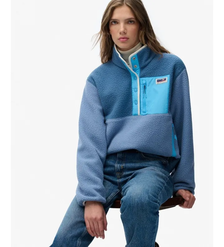 Superdry para mujer. W5012073A Forro polar Colour Block Pull Over azul (L), Casual, Poliéster Reciclado