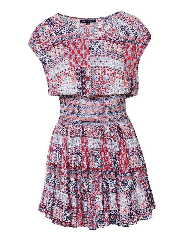 KOROSHI Vestido de verano marino / azul cielo / rojo sangre / blanco