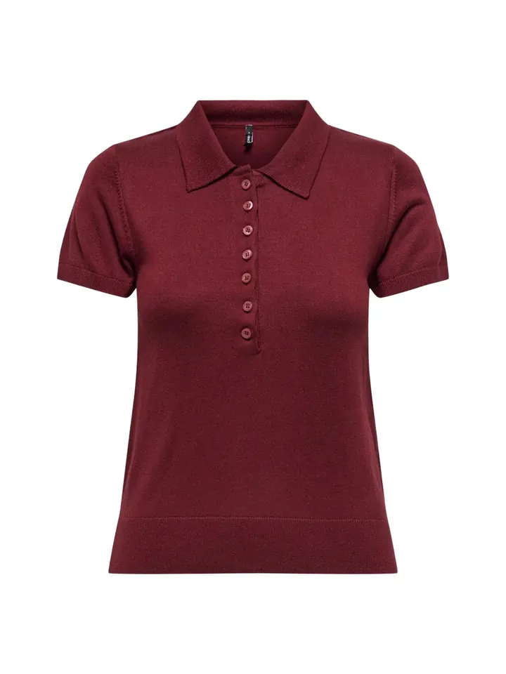 ONLY Camiseta 'ONLY ONLCATHERINE SS POLO NECK EX KNT POLO' burdeos