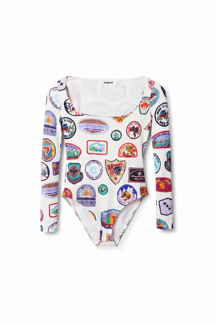 Desigual, Body estampado parches college, Viscosa, L