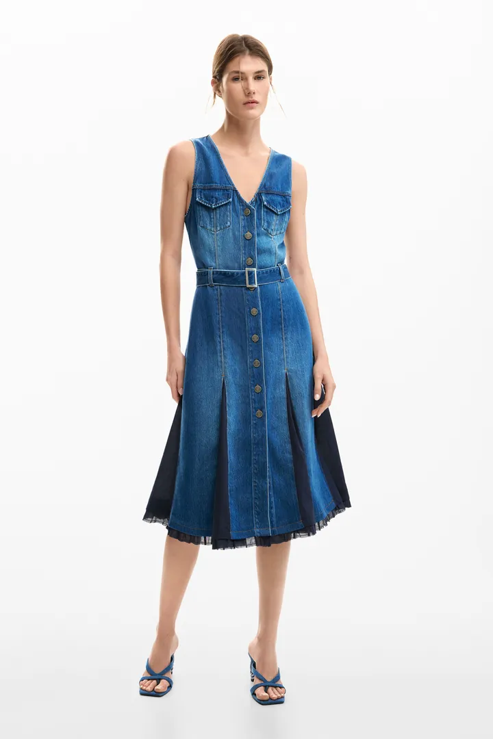 Desigual, Vestido denim midi, Mujer, Azul, L