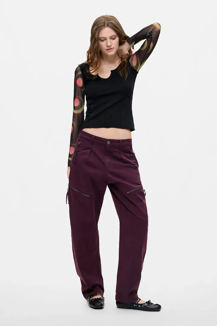 Desigual, Pantalón Cremalleras Largo, Mujer, Algodon, Rojo, 34
