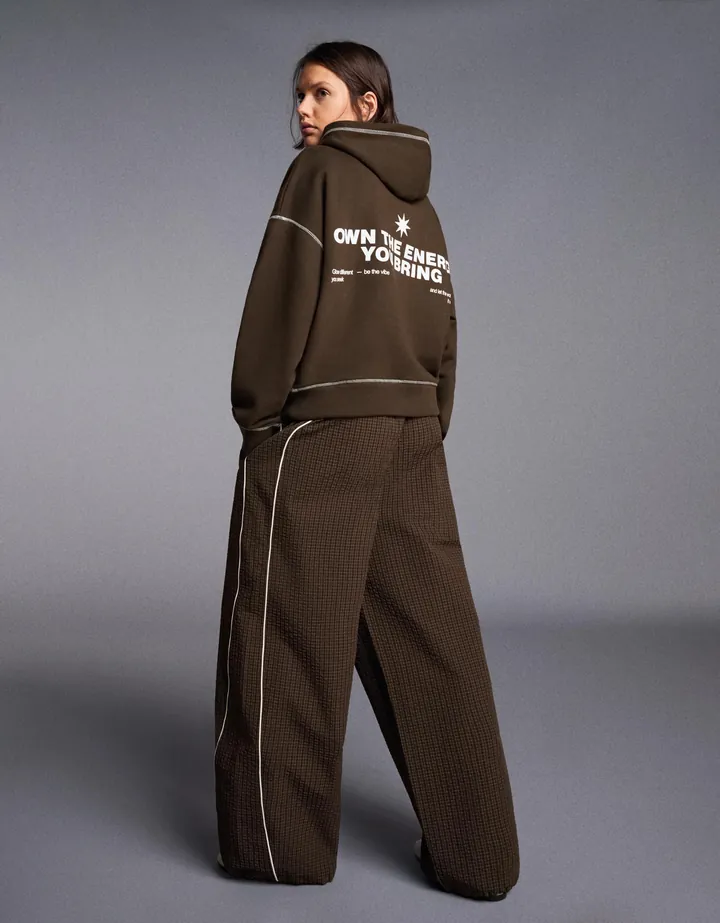 Bershka Sudadera Capucha Print Mujer L Marrón