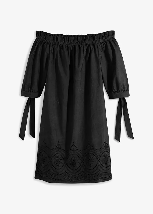Vestido con hombros al descubierto de algodón puro con bordado calado