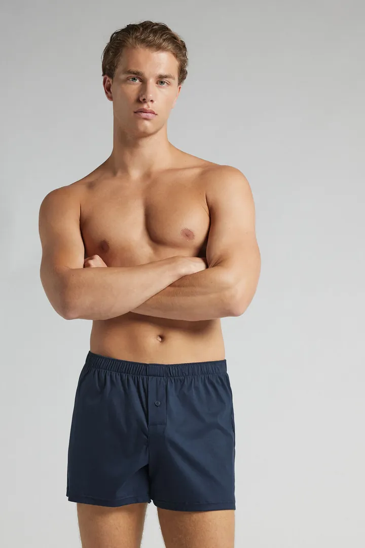 Intimissimi Bóxer Amplio de Algodón Mercerizado filo Premium Hombre Azul Tamaño L
