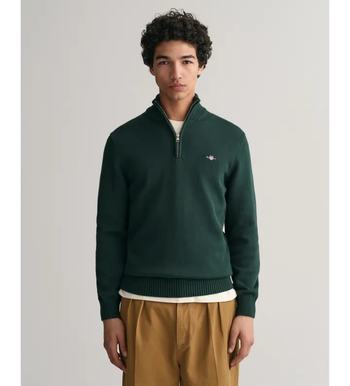 Gant para hombre. 8030170 Jersey con media cremallera Casual verde (3XL), Algodón, Manga larga