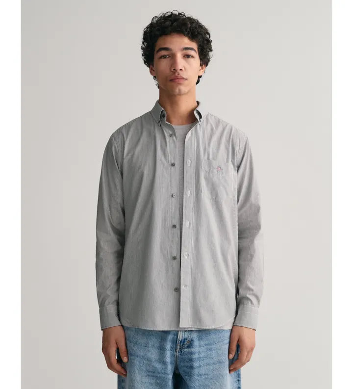 Gant para hombre. 3000140 Camisa de popelina Regular Fit Banker Stripe negro (3XL), Casual, Algodón, Manga larga