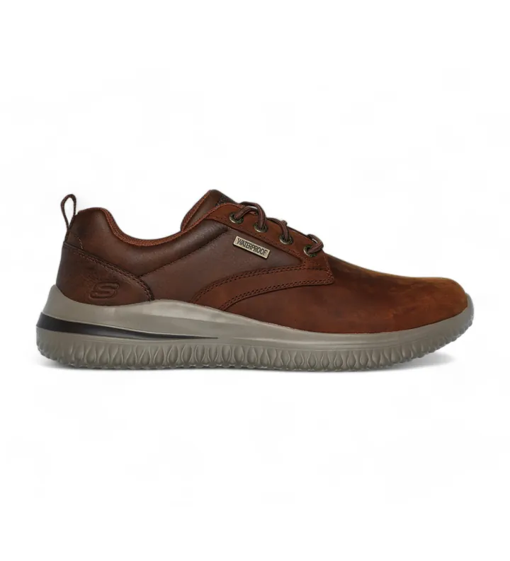 Skechers para hombre. 210661 Zapatillas de Piel Delson 3.0 Glavine marrón (43), Plano, Cordones, Casual
