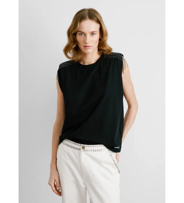 Pepe Jeans para mujer. PL506078 Camiseta Vatiana negro (L), Casual, Fiesta, Manga corta, Algodón Orgánico, Sostenible