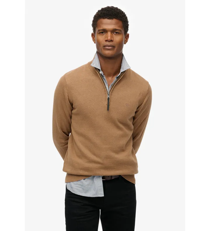 Superdry para hombre. M6110690A Jersey Essentials Half Zip marrón (L), Casual, Algodón