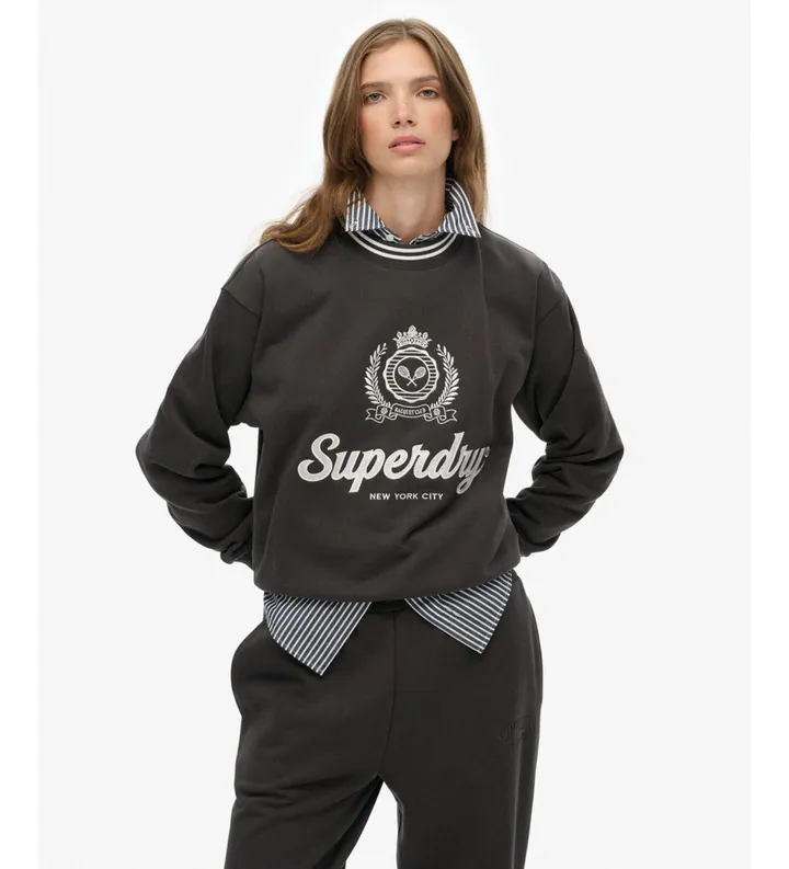 Superdry para mujer. W2012468A Sudadera Country Club negro (L), Casual, Algodón, Manga larga