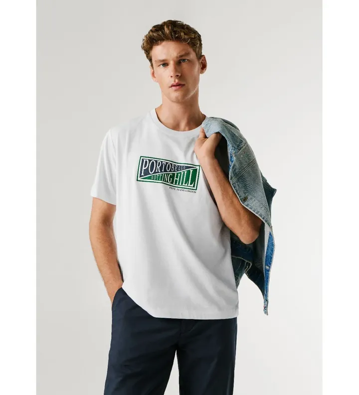 Pepe Jeans para hombre. PM5010318 Camiseta George blanco (L), Casual, Algodón, Manga corta