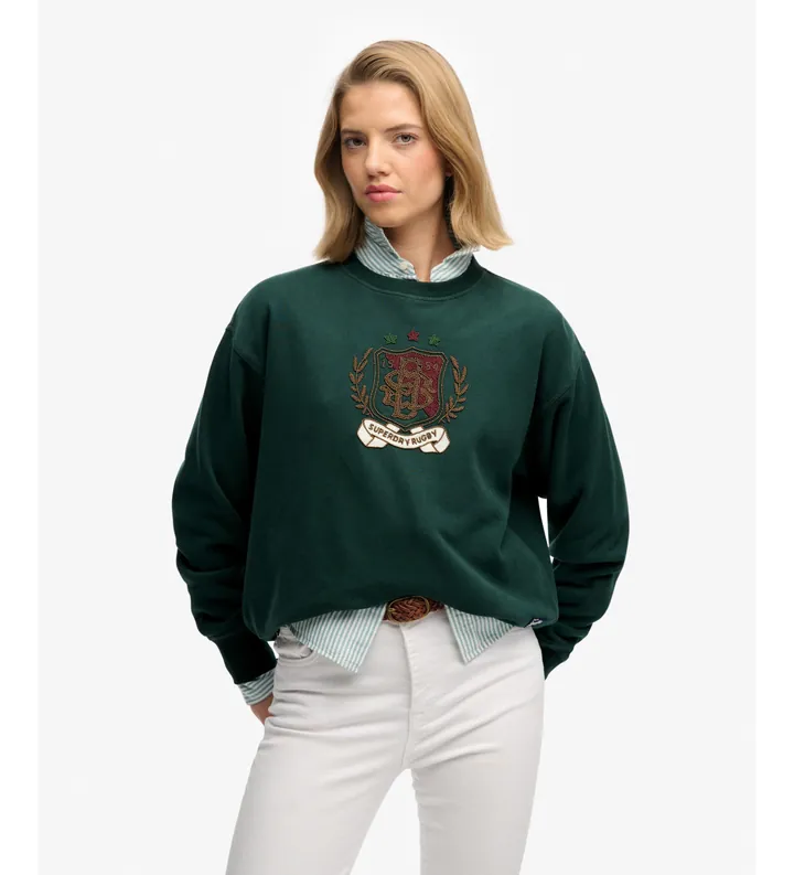 Superdry para mujer. W2012579A Sudadera Crest verde (L), Casual, Algodón