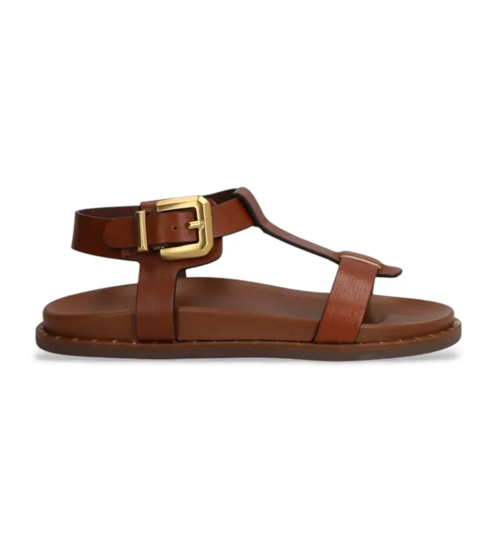 Alpe para mujer. 557617 Sandalias de piel Isabella marrón (37), Plano, Hebilla, Casual
