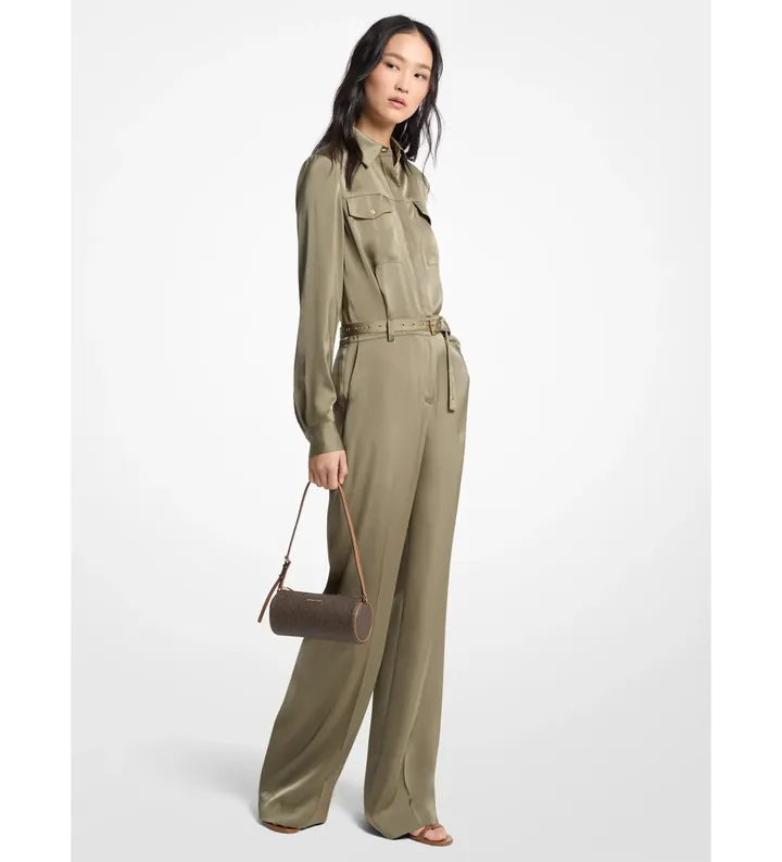 Michael Kors para mujer. MT683L5AYJ Mono de satén verde (36), Casual, Manga larga, Poliéster Reciclado