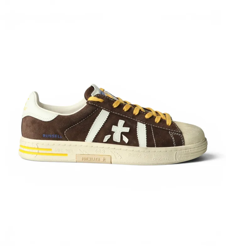 Premiata para hombre. RUSSELL Zapatillas de Piel Russell marrón (40), Plano, Cordones, Casual