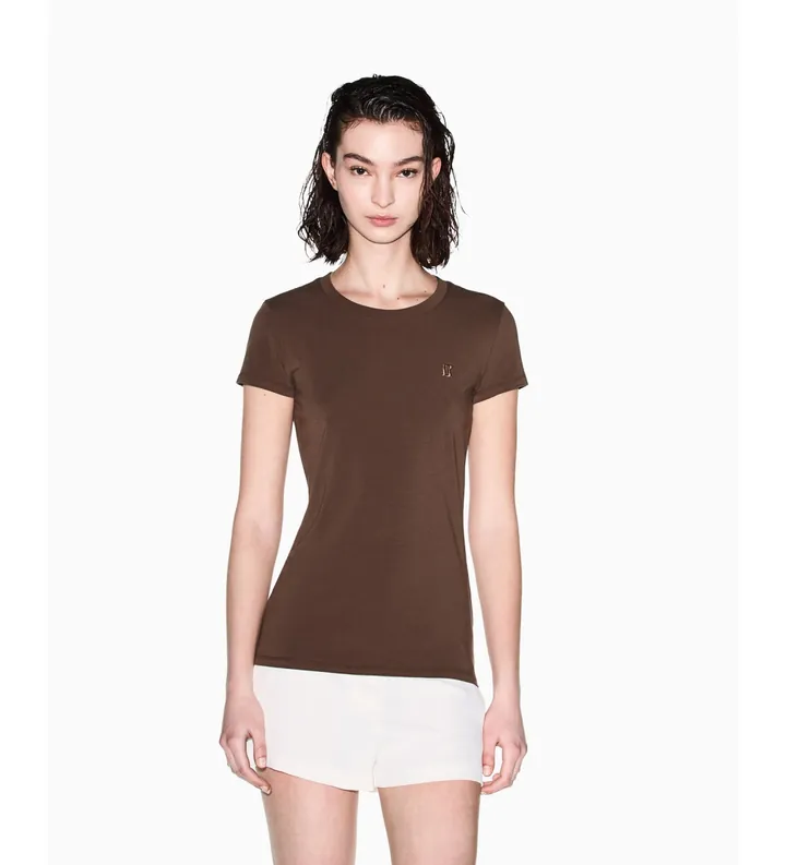 A|X Armani Exchange para mujer. XW002333AF16294U6136 Camiseta Ajustada marrón (XL), Casual, Algodón, Manga corta