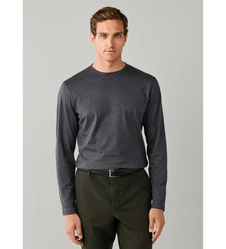 Hackett London para hombre. HM5000134 Camiseta de manga larga Pima gris (L), Casual, Algodón