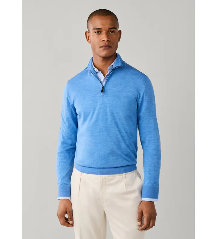 Hackett London para hombre. HM7000205 Jersey con cremallera Ess Merino Hzip azul (L), Casual, Lana, Clásico