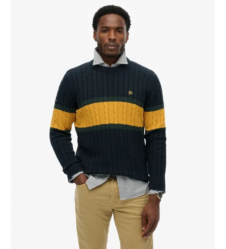 Superdry para hombre. M6110710A Jersey Cotton Stripe Cable marino (L), Casual, Algodón