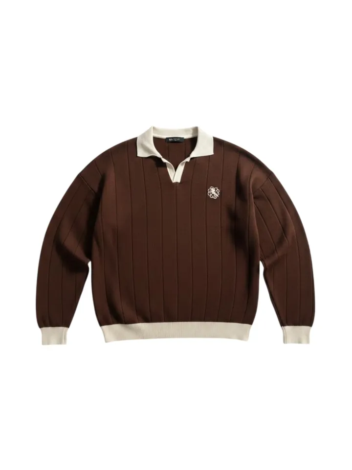 Kleidermafia Jersey 'Oversized Embroidered Polo Sweater - Brown' marrón