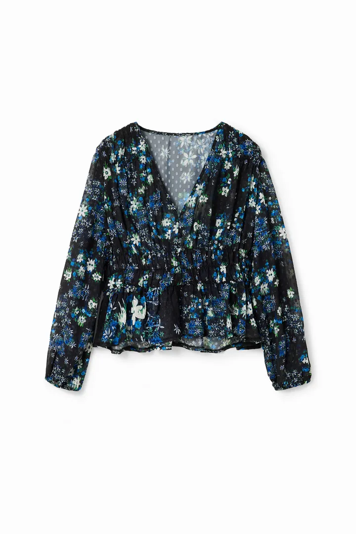 Desigual, Blusa plumeti flores, Poliester, Azul, L