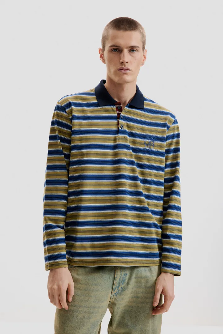 Desigual, Camiseta polo rayas, Hombre, Azul, L