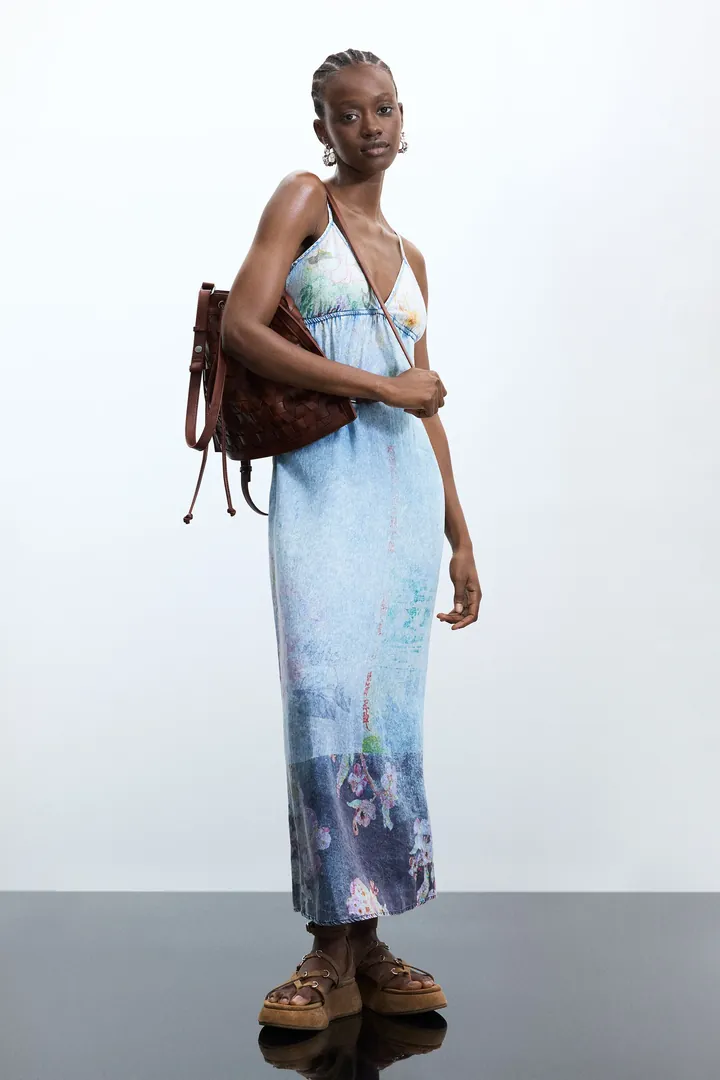 Desigual, Vestido Tirantes Largo lyocell, Mujer, Lyocell, Azul, L