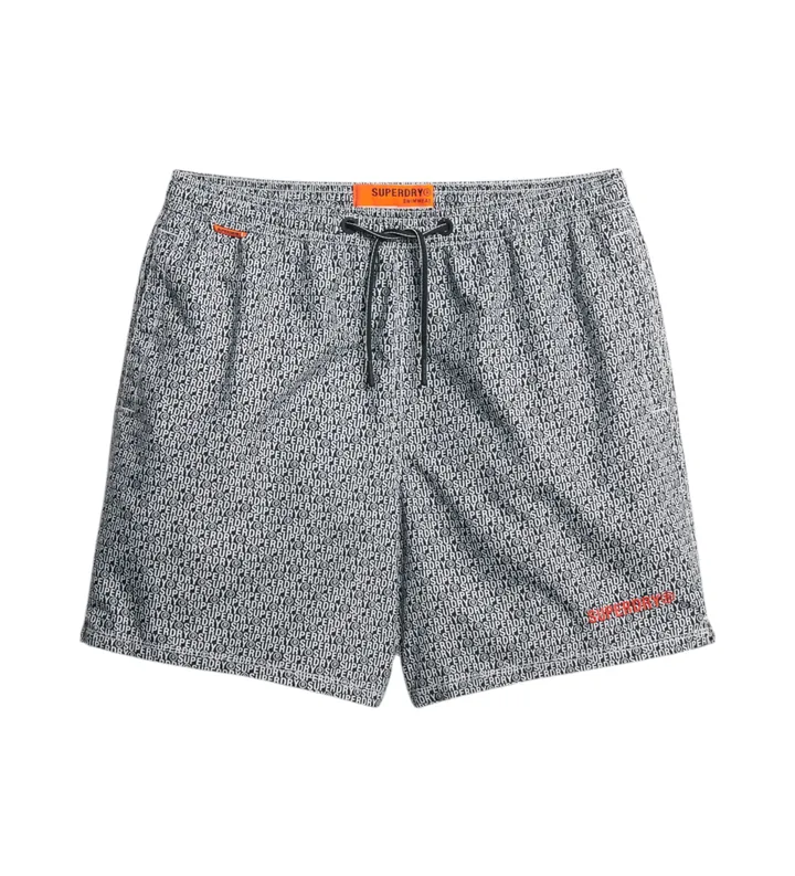 Superdry para hombre. M3010241A Bañador con estampado integral negro (M), Beachwear, Poliéster Reciclado, Sostenible