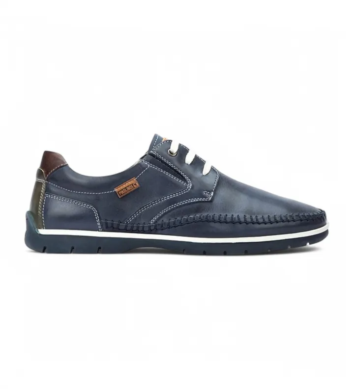 Pikolinos para hombre. M9A-4118 Zapatos de piel con cordones Marbella elásticos azul (40), Plano, Casual