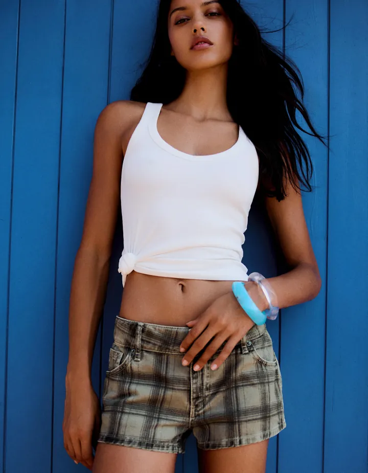 Bershka Shorts Doble Botón Cuadros Mujer 32 0-897