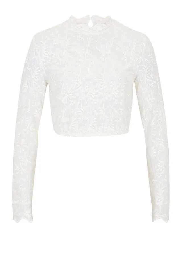 Blusa tirolesa con encaje, manga larga