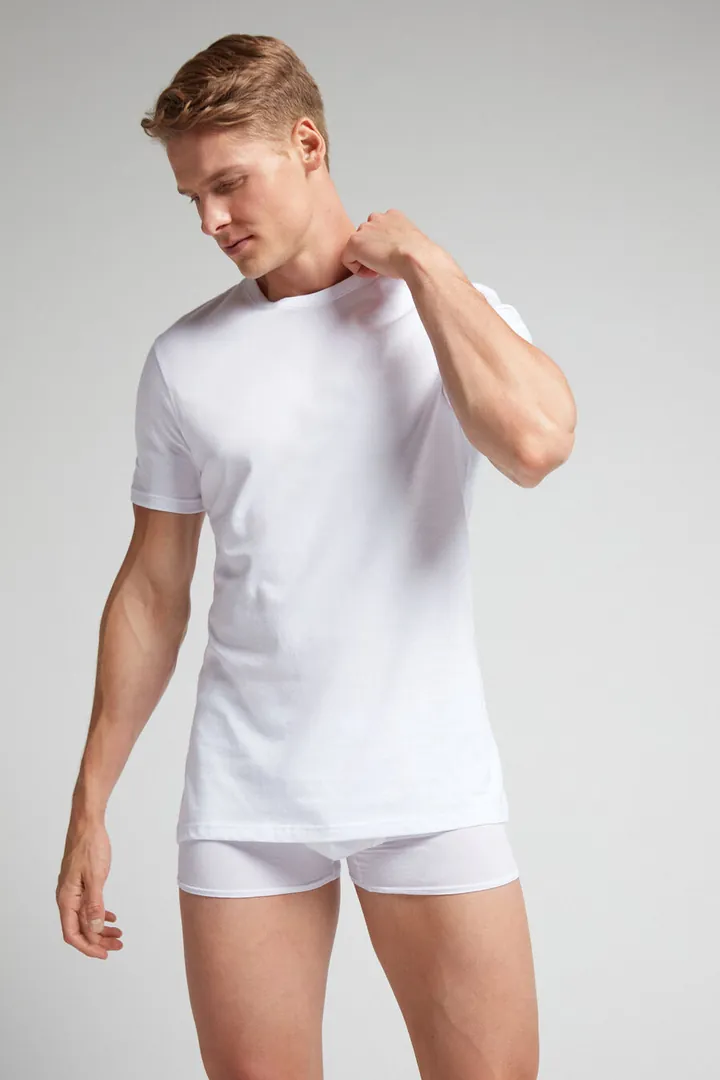Intimissimi Camiseta con cuello redondo de algodón superior Hombre Azul Tamaño L