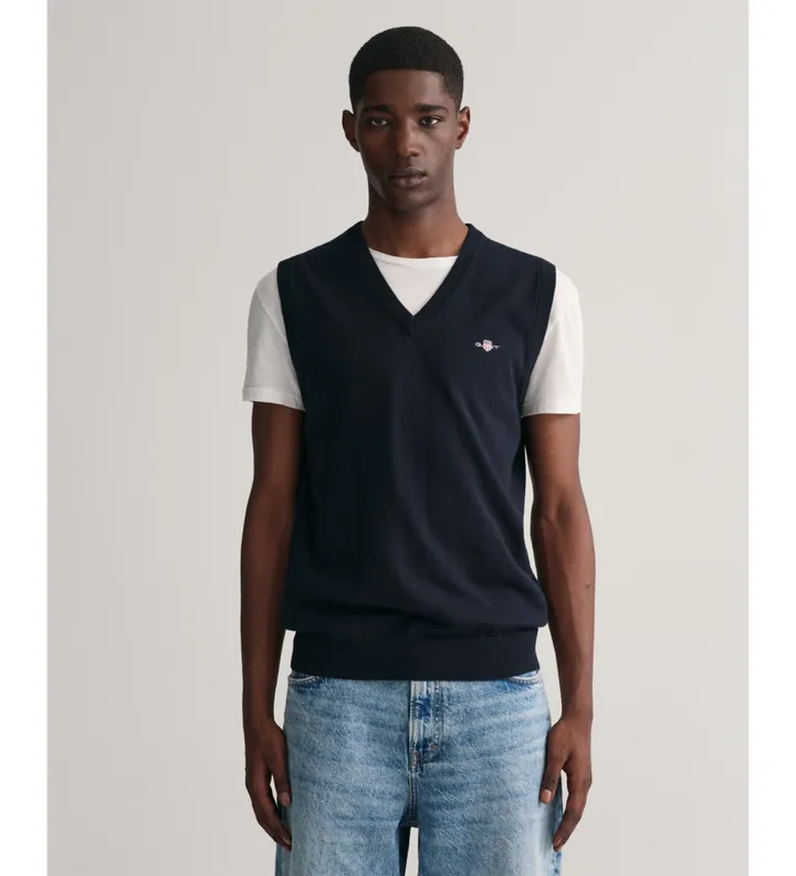 Gant para hombre. 8030560 Chaleco de algodón Classic marino (L), Casual, Clásico, Sin mangas / Tirantes