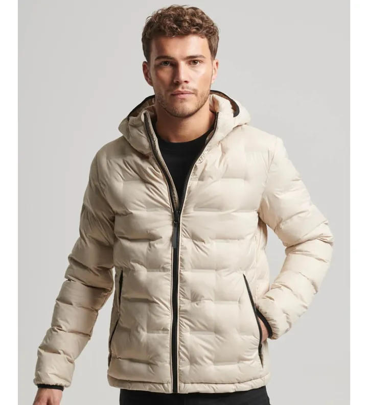 Superdry para hombre. M5011811A Chaqueta acolchada corta beige (3XL), Casual, Poliéster