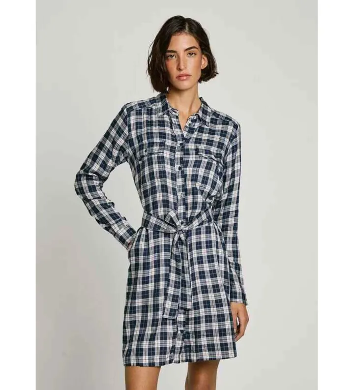 Pepe Jeans para mujer. PL953606 Vestido Polys marino (M), Casual, Viscosa, Manga larga