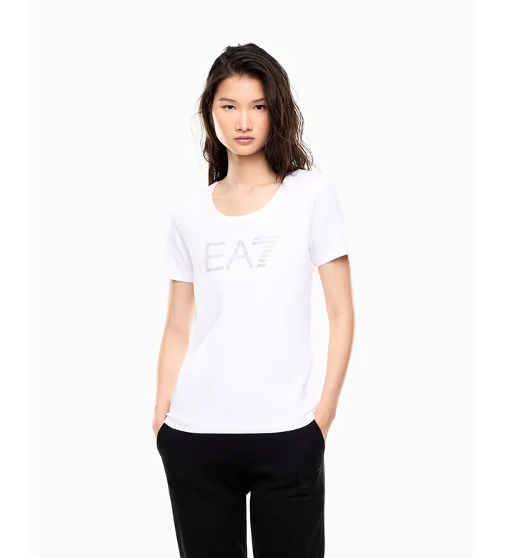 EA7 para mujer. 7W000536_AF10373 Camiseta Train Logo Series blanco (S), Casual, Deportivo, Algodón, Manga corta