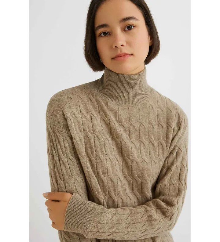 Marella para mujer. 2523366094200 Jersey de cuello alto de mezcla de cachemira Aereo marrón (L), Casual, Lana