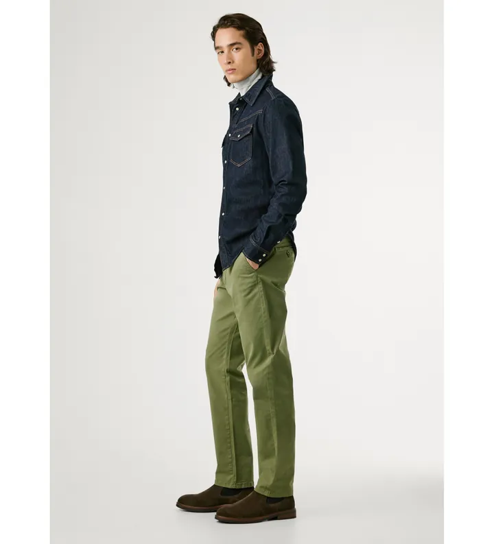 Pepe Jeans para hombre. PM2100013 Pantalón Slim Chino Twill verde (30), Casual, Algodón