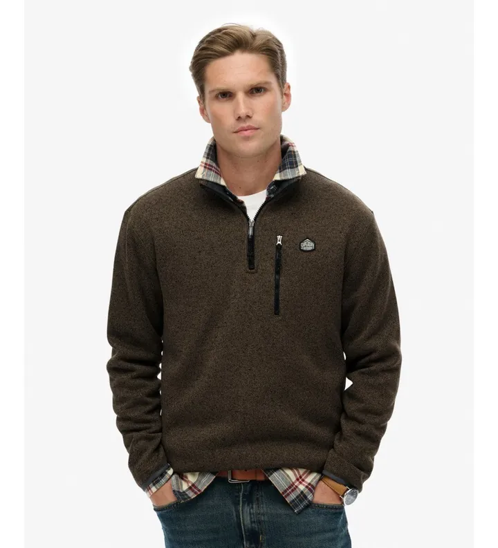 Superdry para hombre. M2014257A Jersey Storm Fleece Half Zip marrón (L), Casual, Poliéster, Manga larga