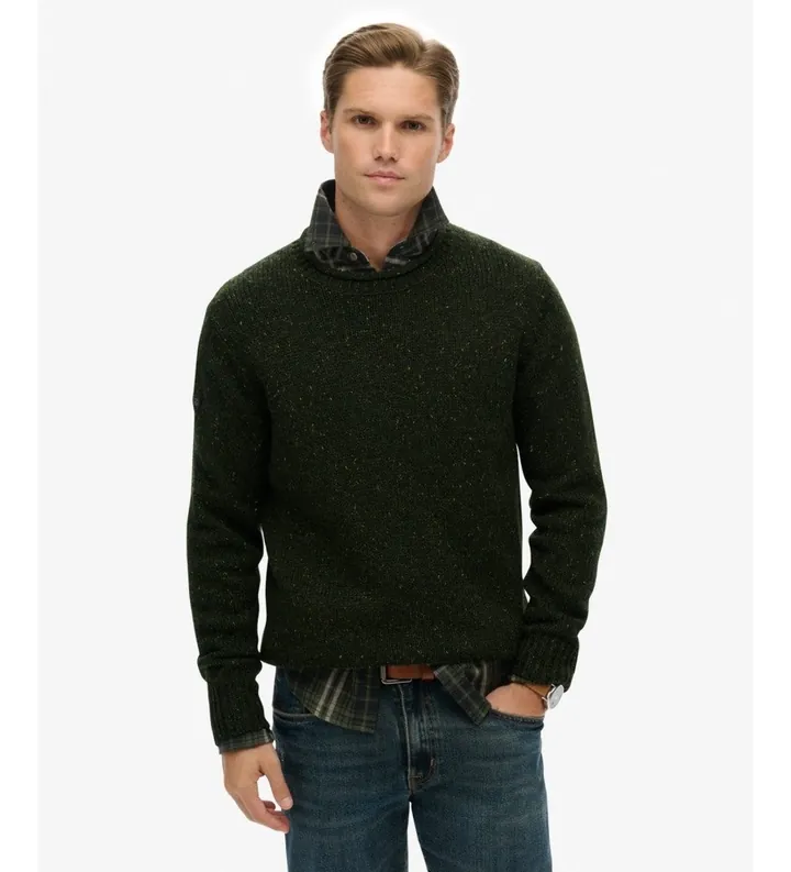 Superdry para hombre. M6110677A Jersey Donegal verde (L), Casual, Clásico, Manga larga, Poliéster Reciclado
