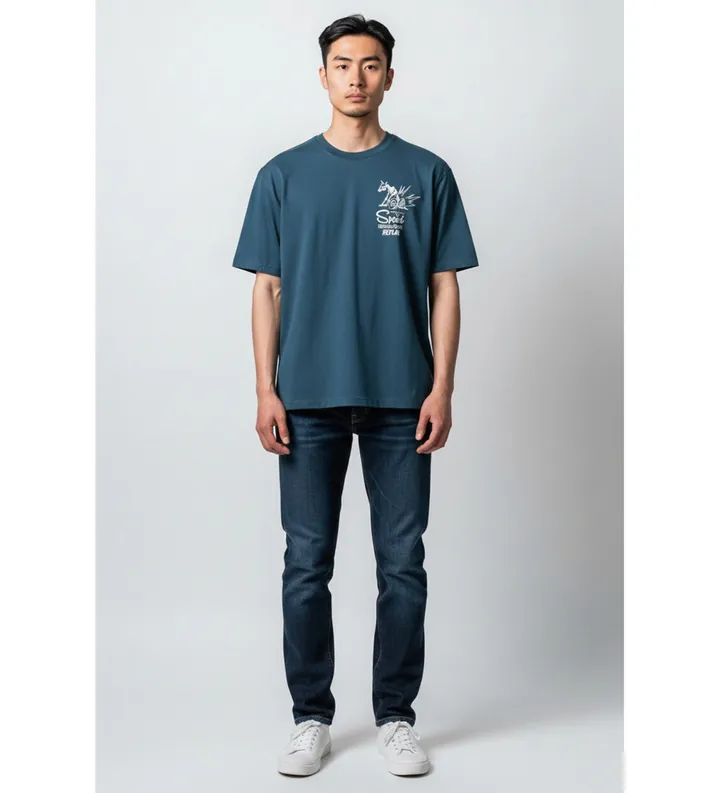 Replay para hombre. M3345.000.2660 Camiseta Customs azul (L), Casual, Algodón, Manga corta