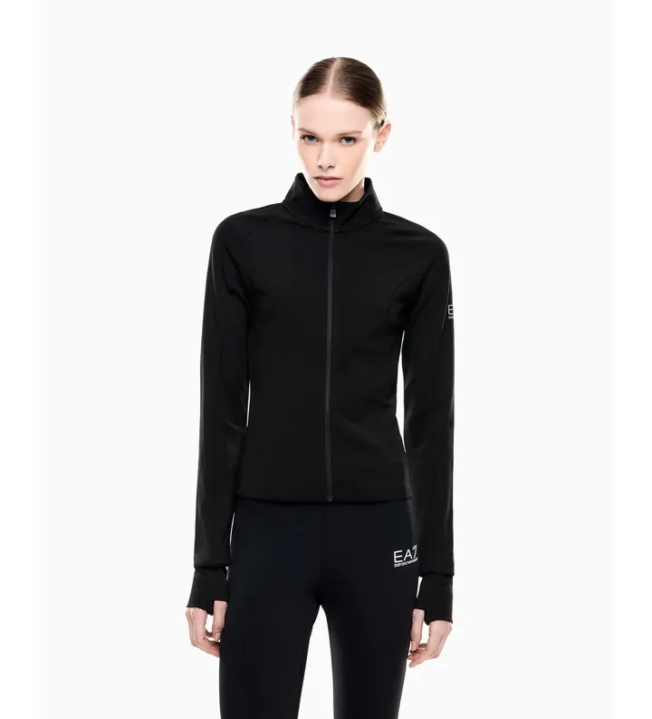 EA7 para mujer. 7W001150_AF12501 Sudadera tipo cárdigan en tejido técnico Natural VENTUS7 Dynamic Athlete negro (L), Deportivo, Poliéster Re
