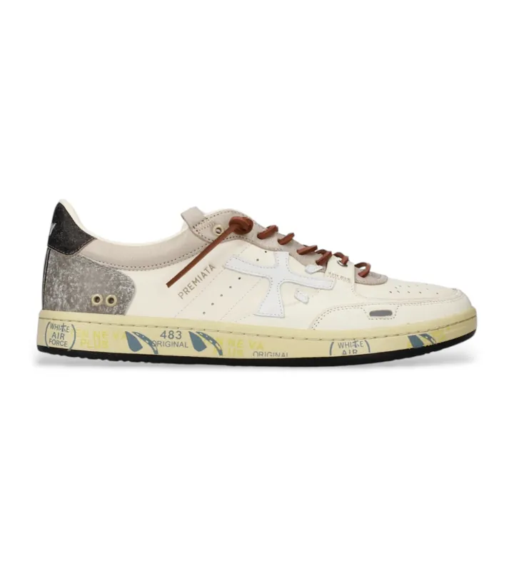 Premiata para hombre. BSKTCLAY Zapatillas de piel Bsktclay blanco (44), Plano, Cordones, Casual